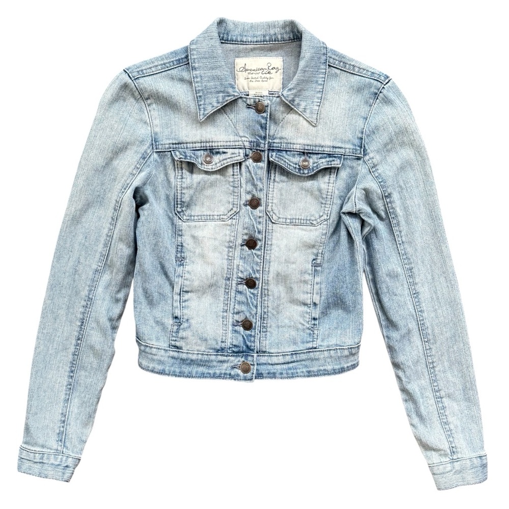 American Rag Cie Women’s Light Blue Denim Jean Jacket Button Closure Size XS